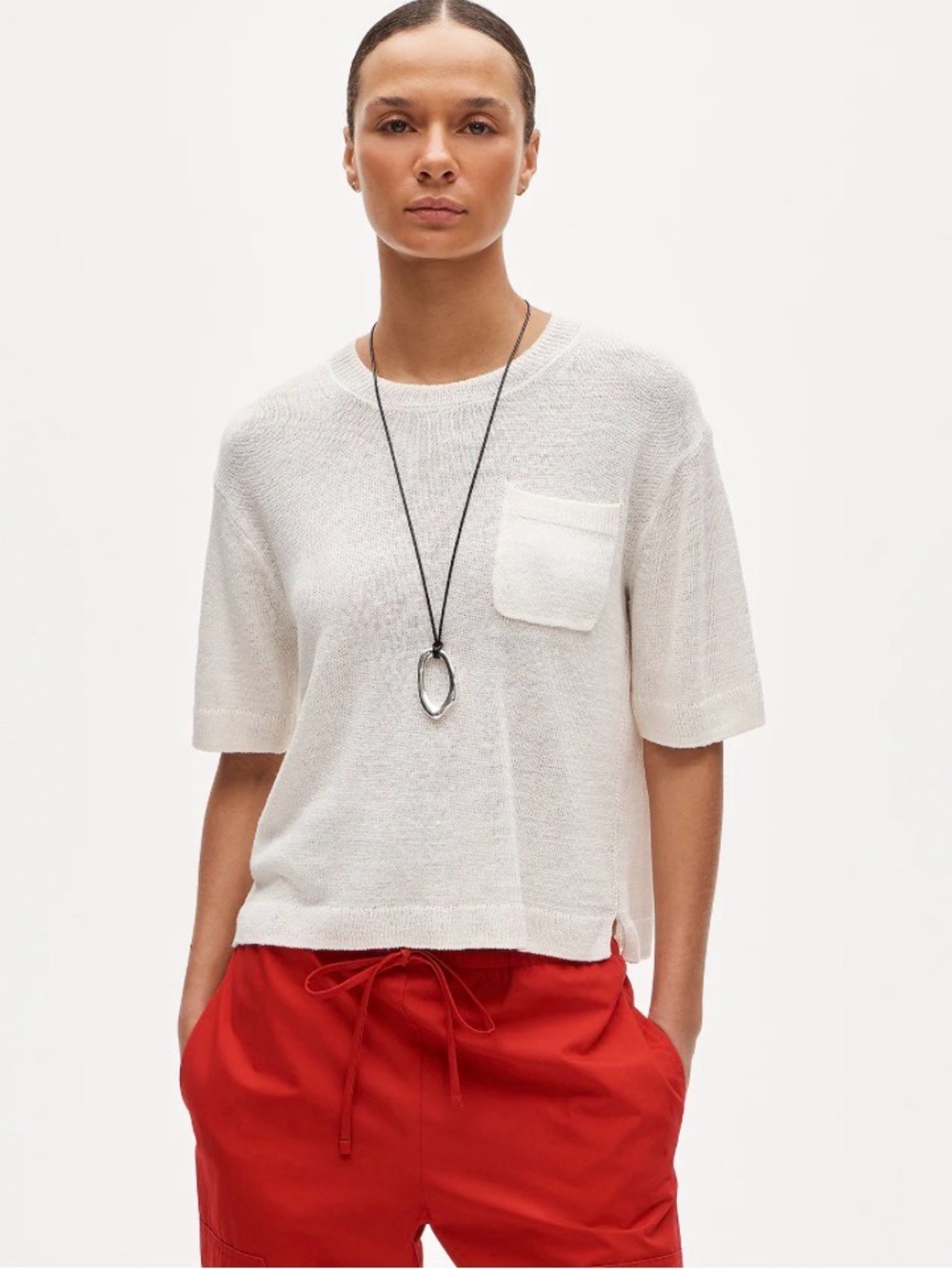 J.Crew Relaxed Pocket Sweater-Tee NWT Size XL Linen Blend Ivory Short Sleeve